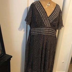 KSL Karin Stevens Dress Polka Dot Brown White Mid Length  20W